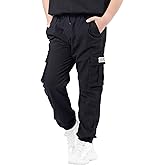 NATUST Boys Cargo Joggers Drawstring Jogging Pants Kids Elastic Waist Trousers 5-14 Years