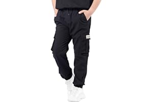 NATUST Boys Cargo Joggers Drawstring Jogging Pants Kids Elastic Waist Trousers 5-14 Years