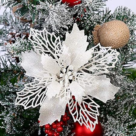 Immagini Natalizie Stelle Di Natale.Gl Turelifes Stelle Di Natale Artificiali Glitterate Ideali Come Decorazione Per Ghirlanda Natalizia E Albero Di Natale Diametro 16 Cm Con 12 Aghi Verdi Flessibili Confezione Da 12 Pezzi Bianco Amazon It Casa E