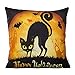 HOSL PW01 4-Pack Happy Halloween Square Decorative Throw Pillow Case Cushion Cover Bat Pumpkin