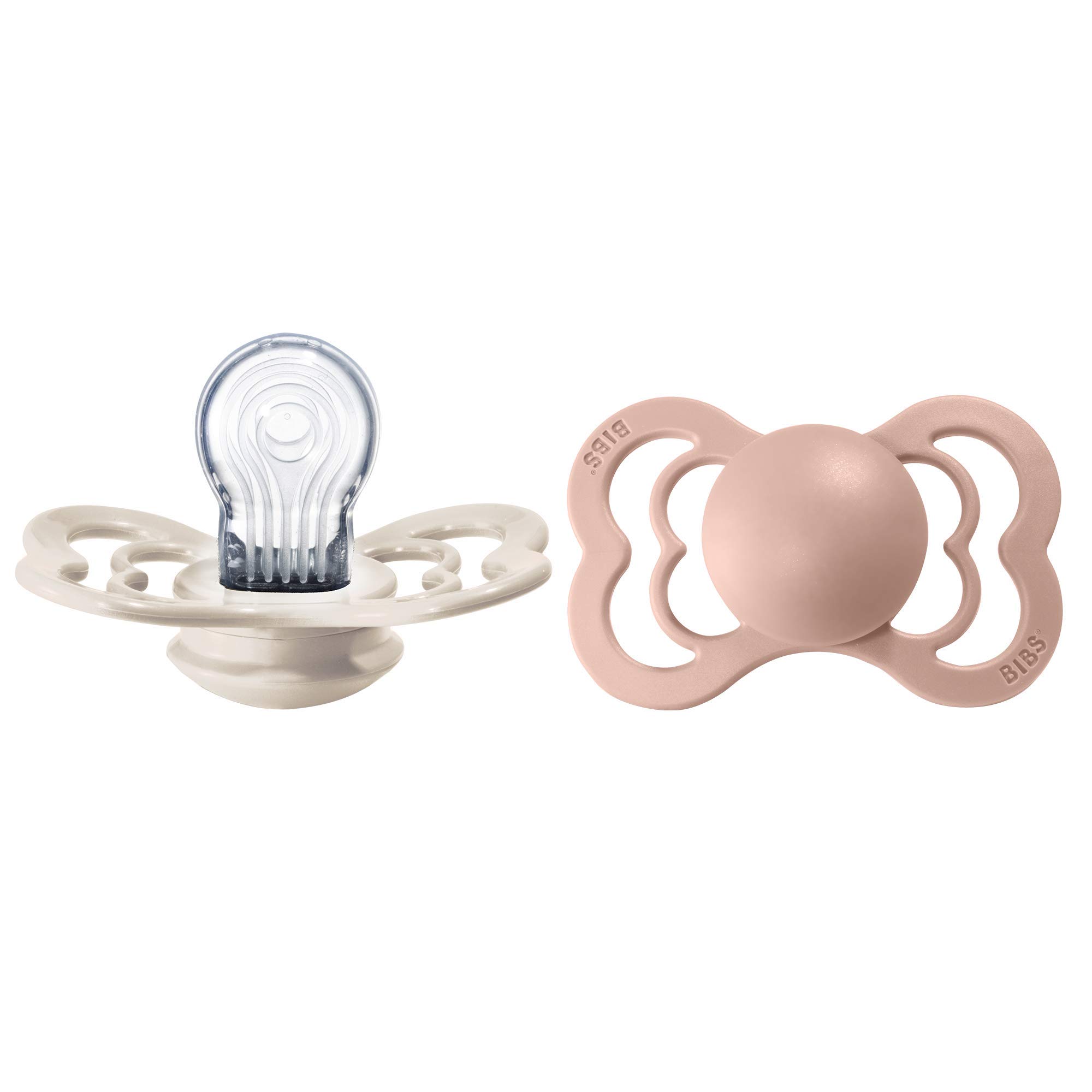 BIBS Supreme Dummies 2 Pack, Symmetrical Nipple, BPA Free, Silicone Dummy Pacifier, Size 2 (6-18 Months), Ivory/Blush