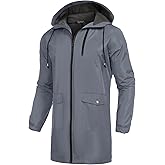 COOFANDY Men's Long Raincoat Ligtweight Rain Jacket Waterproof Outdoor Jackets with Hood