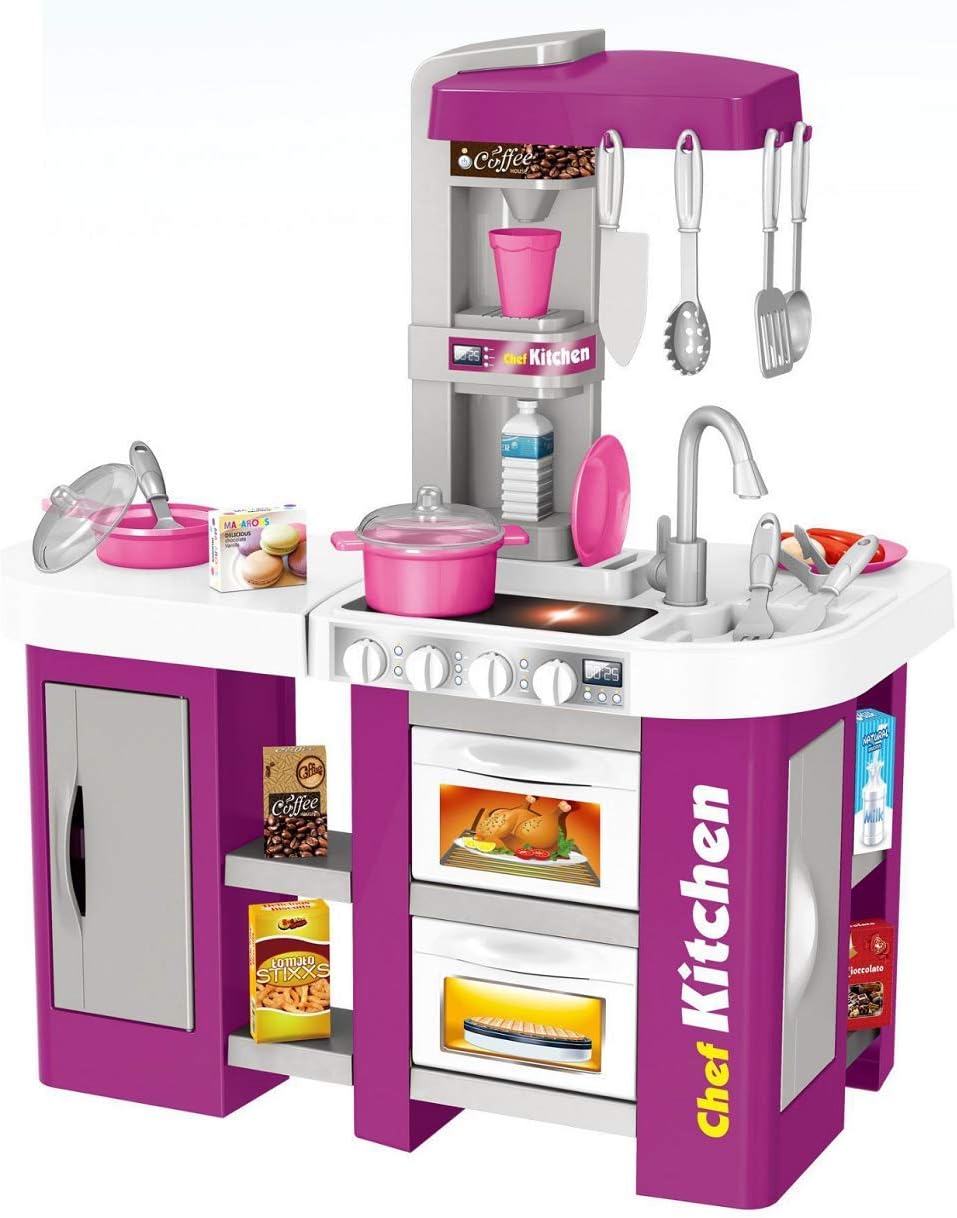 Quickdraw Childrens Home Kitchen Role Play Set Lights & Sound, Sink With Running Water & Accessories