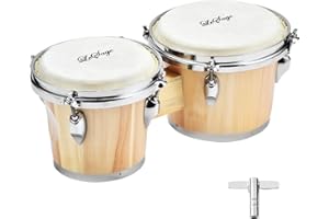 LeSage Bongos Drum for Kids Adults Beginner Bongos 7 in and 8 in Natural Wood Real Skin Drum Head with Tuning Key