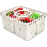Fruit Storage Containers for Fridge with Lid and Handle, Veggie Tray Bins | Portable Fresh Produce Saver, Food Storage Container with 4 Removable Strainers,Salad Bar for Berry, Vegetable, Refrigerator