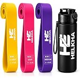 HELKHA Resistance Bands Set with Water Bottle, 3 Exercise Bands, X-Light, Light &amp; Medium Resistance, Natural Latex Workout Bands for Strength Training, Stretching, Home Gym &amp; Fitness