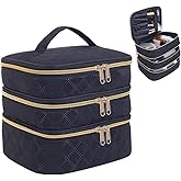 LANDFOBO Large Makeup Bag 3 Layers with Handle Travel Makeup Bag Organizer Toiletry Accessories Bottles, Brushes, and Skin Care Products (Blakc)