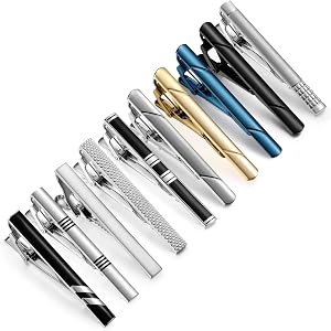 wynameleri Tie Pins for Men Silver Black 3 Pcs 10 PCS Short Tie Clip Set 2.3, 2.4 Inch Business Shirt Necktie Pinch for Men