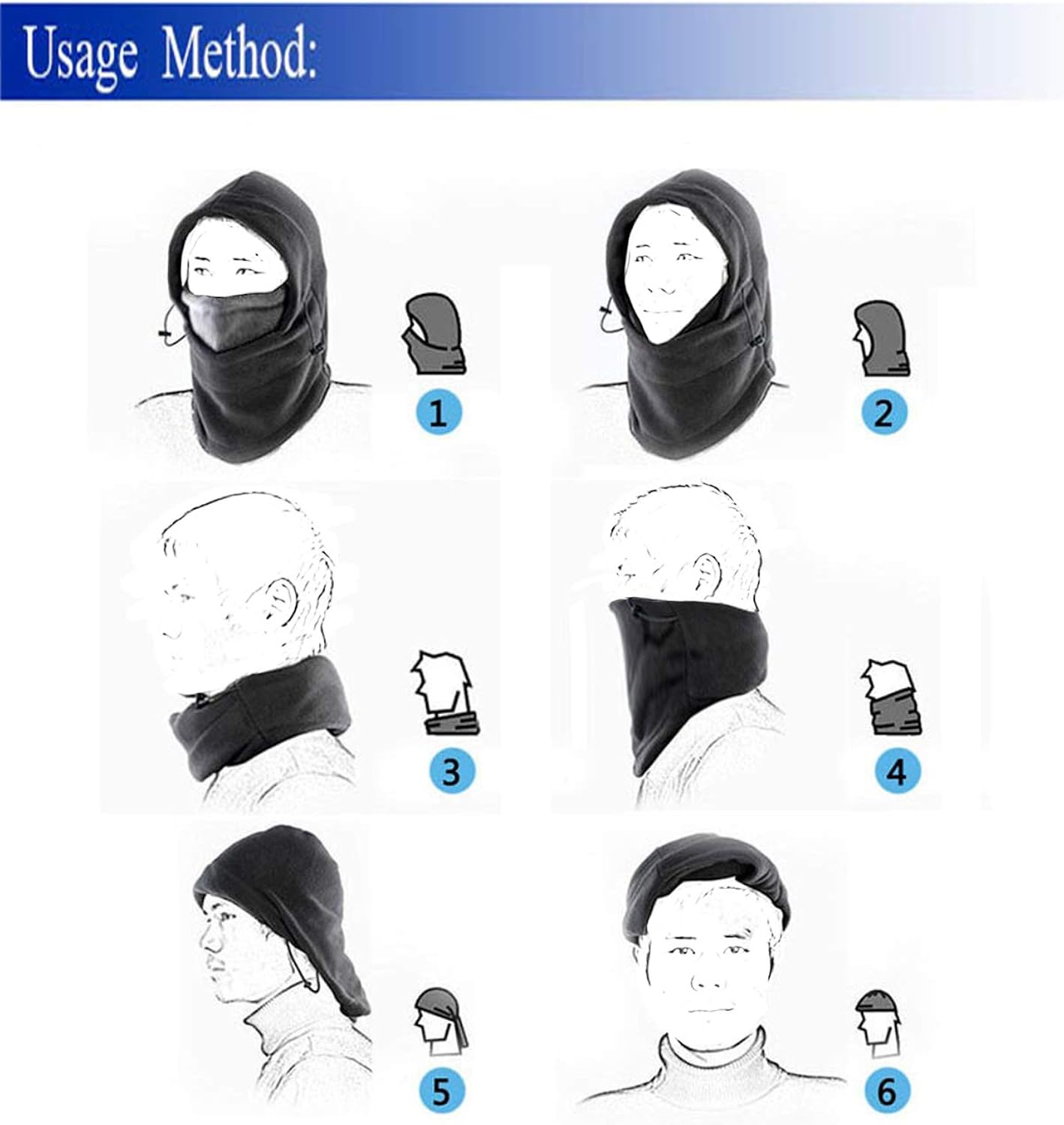 Purjoy Multipurpose Use Thermal Warm Fleece Balaclava Hood Police Swat Ski Bike Wind Stopper Full Face Mask Hats Neck Warmer Outdoor Winter Sports Snowboarding Cap (Black+Grey) at  Women’s Clothing store