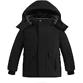 wantdo Boy's Winter Coat Warm Puffer Jacket Waterproof Snow Coat Hooded