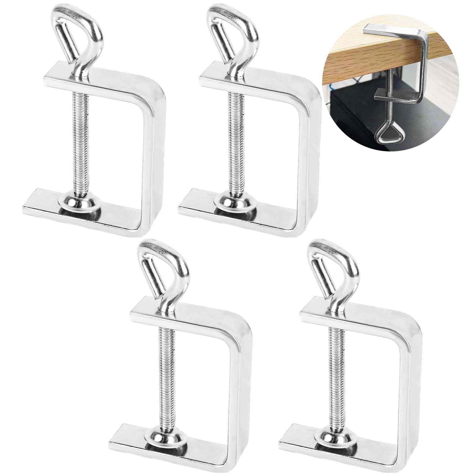 RUNEAY C Clamp 4 Pieces, Table Clamp, C Clamp Screw Clamp, Support Clamp for Clamps, Adjustable Screw Clamps, Small C-Clamp, Stainless Steel Table Clips, Universal Screw Clamps