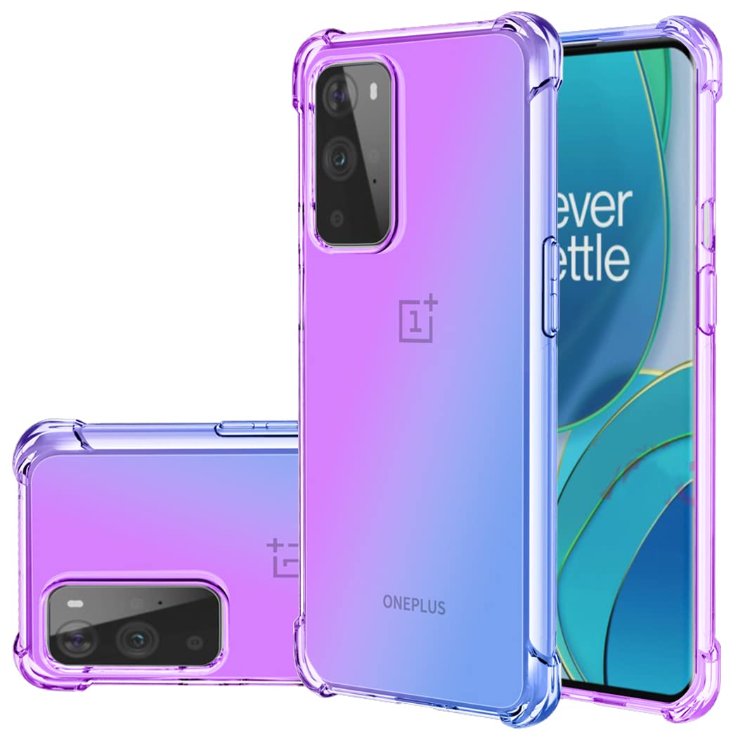 Jhxtech for OnePlus 9 Pro 5G Case, Clear Cute Gradient Phone Case Slim Anti Scratch Flexible TPU Cover Shockproof Protective Case for OnePlus 9 Pro 5G (Purple/Blue)