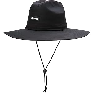 Hurley Mens Wide Brim Boonie Sun Hat | Lightweight, Wide Brim, Adjustable Chin Strap and UV Protection. Breathable For Fishin