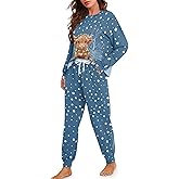 Poetesant Womens Pajama Sets Long Sleeve Sleepwear Comfy Loungewear Casual 2 Piece Pjs Set