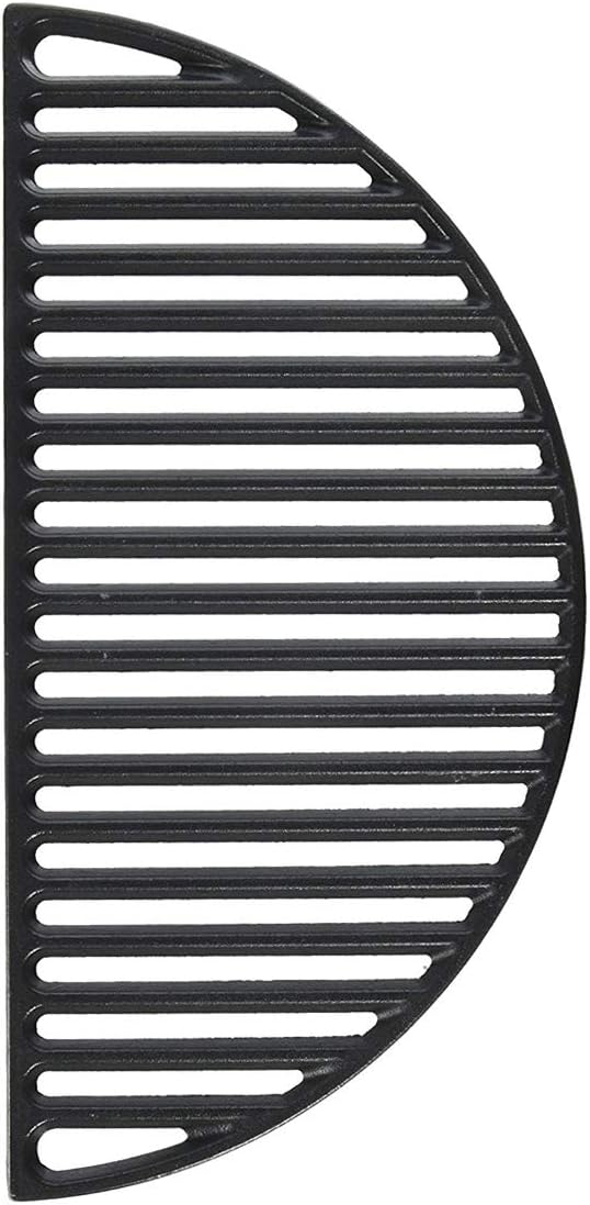 KAMaster 18" Half Moon Cast Iron Divide Conquer Cooking Grate for Large Big Green Egg and Classic Joe or Any 18 Inch Kamado Grill Barbeque Accessories Reversible Grate for Searing