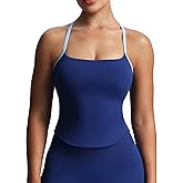 Aoxjox Women's Workout Sleeveless Color Block Lexi Tank Tops Contrasting Strap Cross Back Yoga Curve Longline Crop Top