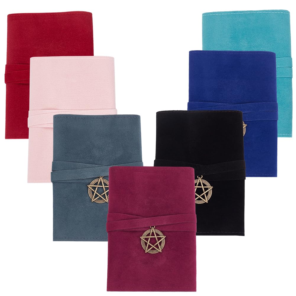CREATCABIN 7Pcs Velvet Tarot Card Bags Set Tarot Storage Holder Bag Case Tarot Spread Cloth Wrap Pouches Card Holders with Star Pendants for Tarot Cards Oracle Deck Playing Cards Black Blue Pink