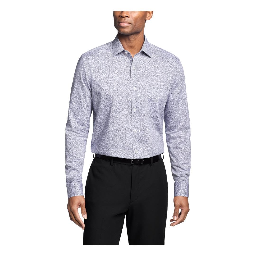 Van Heusen Men’s Dress Shirt Regular Fit Ultra Wrinkle Free Flex Collar Stretch Print, Savoy Blue