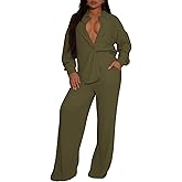 TodTan Two Piece Sets for Women Long Sleeve Button Down Shirt Wide Leg Pants Casual Vacation Outfits Loungewear Tracksuit