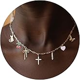 Plenky Gold Necklace for Women-14K Gold Plated Bow,Dragon,Shell, Palm Tree, Seahorse, Conch Shell,Sardines, Cowboy Boot,Bat,Bunny Pendant Beachy Jewelry for Women Gifts