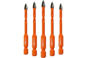 BGTEC Cemented Carbide Drill Bits Masonry Drill Bits, 5pcs Quick-fit Shank 5MM Cross Spiral Hard Alloy Drill Bit for Wood Plastic Masonry Ceramic Tile Concrete Marble