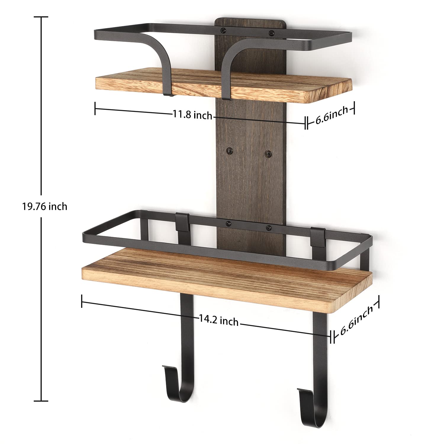 VINAEMO Ironing Board Hanger Wall Mount, 2-Layer Iron and Ironing Board Holder, Laundry Room Shelves Solid Wood with Removable Hooks Home Organization and Storage