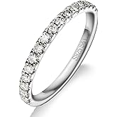SugarTang Moissanite Wedding Band, 1.5mm Full Eternity Ring Stacking, S925 Sterling Silver, 18K White Gold Plating, Ring Size6-8