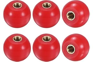 M METERXITY 6-Pack Threaded Ball Knobs, M4 Female Thread 16mm Dia. Thermoset Ball Knob for Lathe/Machine/Lawn Mowers, Round Phenolic Brass Insert Lever Handle [Red]
