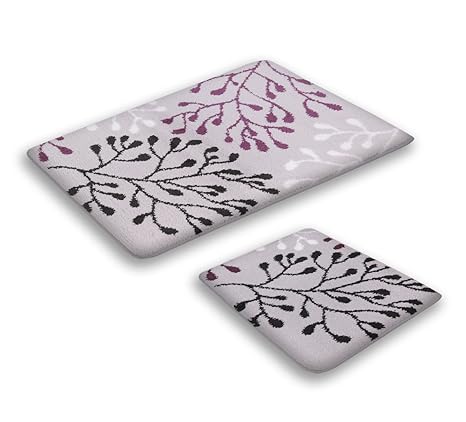 Ilkadim Gökyildiz 2- teilig Badgarnitur Grau- Traube 60x100cm (große Matte), 50x60cm (kleine Matte), Badteppich Hänge -WC Mot