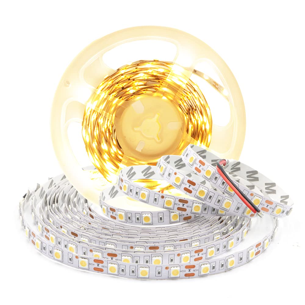 Arotelicht 5m LED Strip12V Warm White Light Bar Lights Band 5050SMD Light Strip 3000K IP20 not Waterproof 300 LEDs Strip DIY Tape Lights dimmable for Indoor Decoration