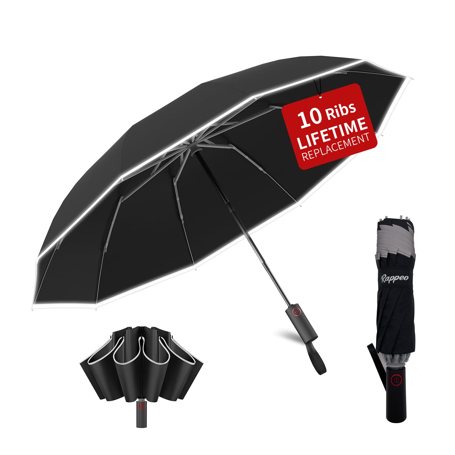 Photo 1 of **PIECE OF PLASTIC LOOSE NEAR RELEASE HANDLE / RELEASE BUTTON IS MISSING CAUTION OPENEING WONT RECLOSE UNLESS DONE BY HAND*** Rappeo 4-in-1 Inverted Travel Umbrella Compact, Automatic Large Umbrellas for Rain & Sun, Portable Windproof Umbrella for Backpac