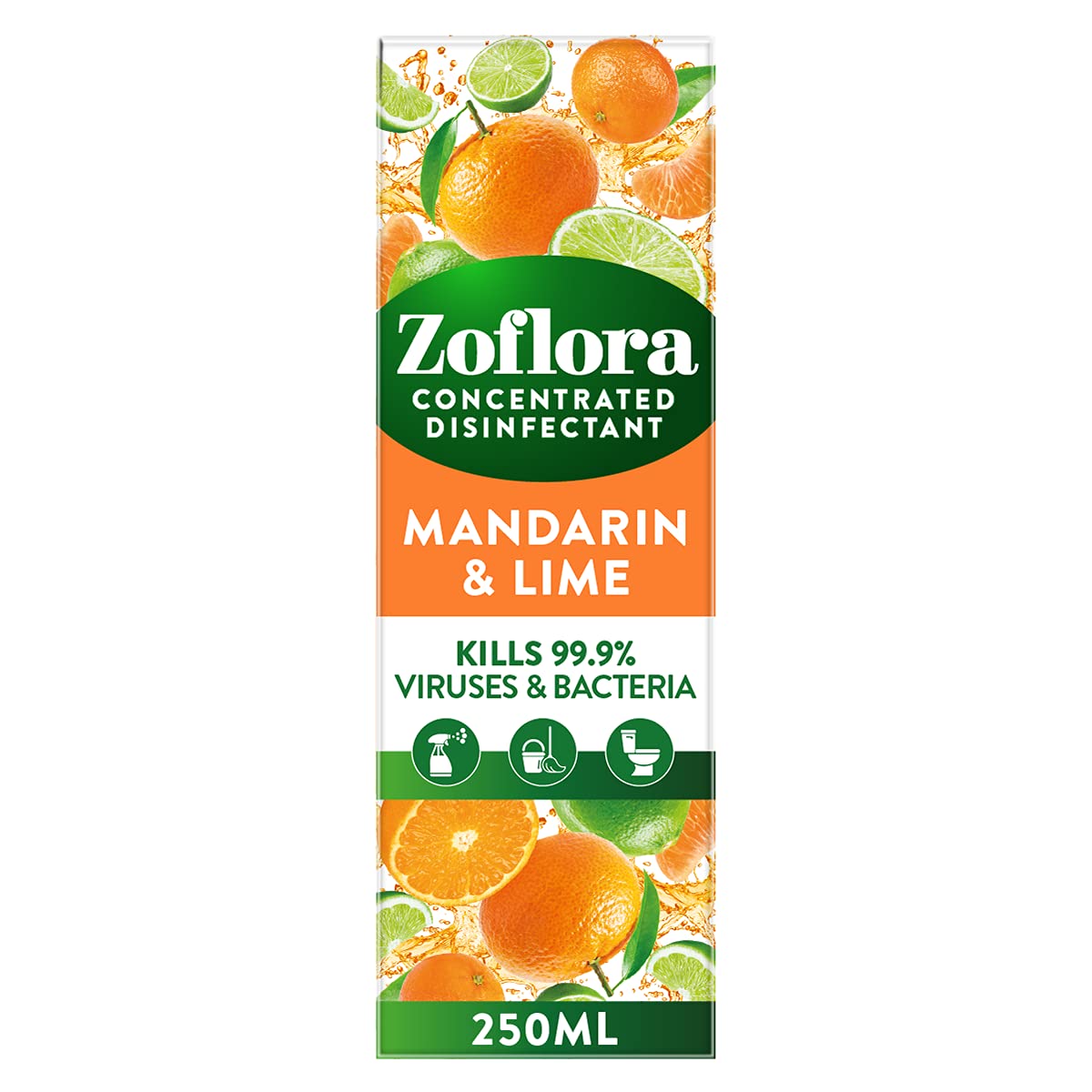 Zoflora Mandarin & Lime Concentrated Multipurpose Disinfectant Liquid, Antibacterial & Multi-Surface, Pet Safe Disinfectant, Kills 99.9% Of Bacteria & Viruses, 1 X 250 ml
