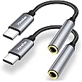 CLEEFUN USB C to 3.5 mm Headphone Jack Adapter, (2-Pack) USB Type C to Aux Audio Dongle Cable Cord for iPhone 15/15 Pro/15 Plus/15 Pro Max, for MacBook, for Samsung Galaxy S24 S23, Pixel, Grey & Black