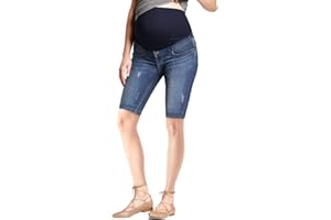 Hybrid & Company Women's Maternity Denim Shorts Over The Belly Comfy Skinny Bermuda Jeans