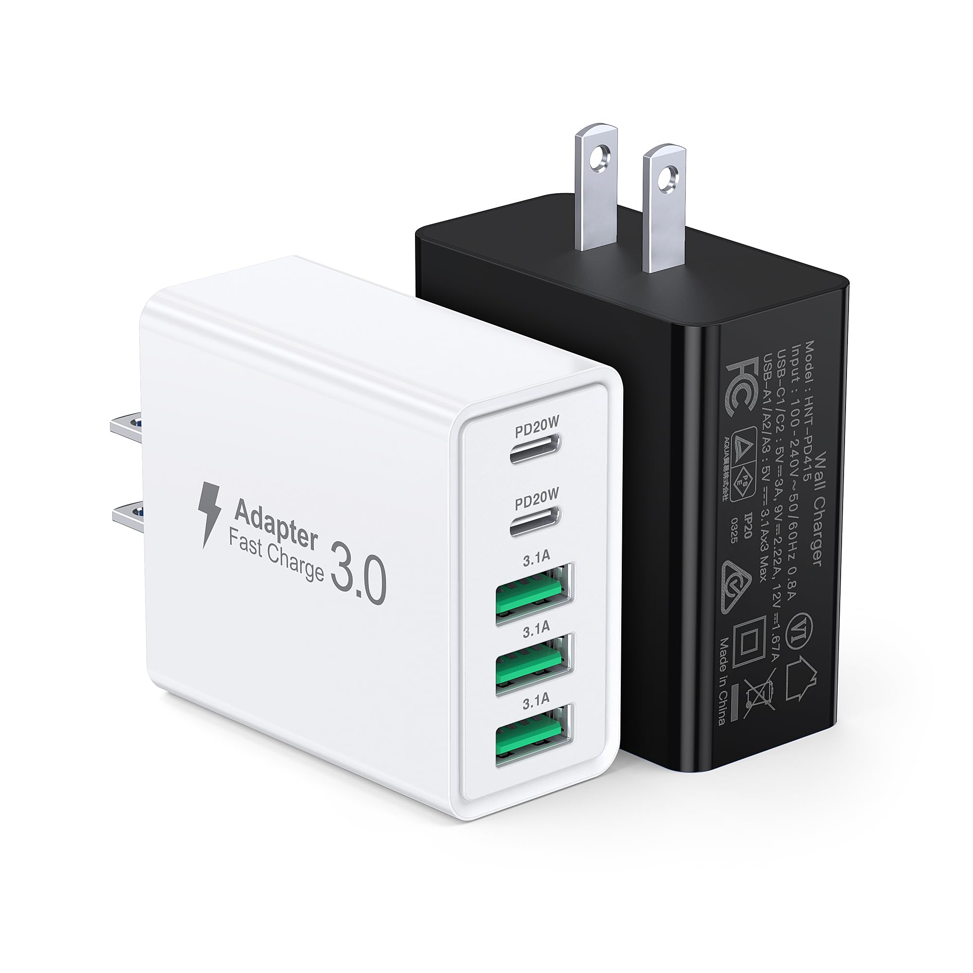 [2-Pack] USB C Wall Charger, 50W USB C Charger Block 5-Port PD Fast Charging Blocks + QC Power Adapter Brick Cube Multiport USB A Plug,Type C Cube for iPhone 17/16/15/14/13/12/Pro,Samsung,for Switch