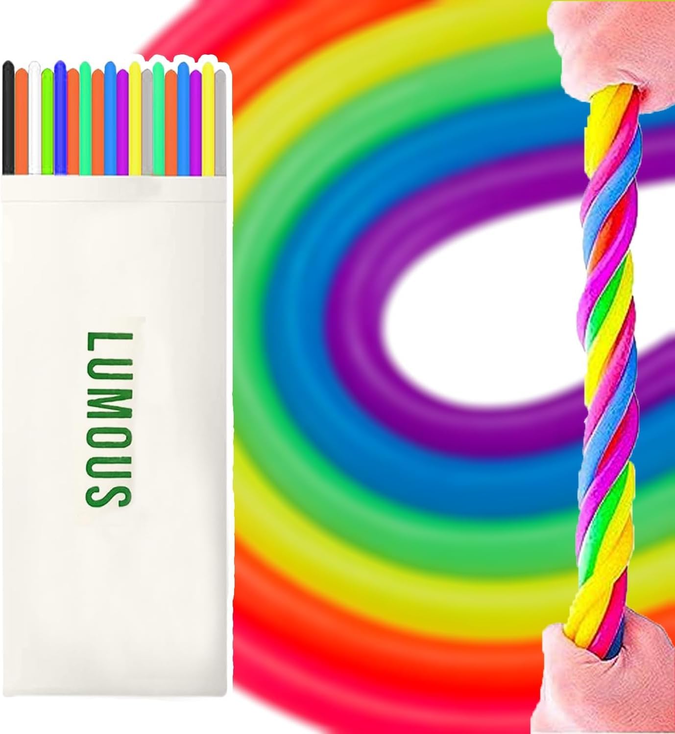 lumous rola Stretch Noodles 6''- Calming, Sensory Stretchy Strings, DIY Hand-Knit Rope, Sensory Toys for Stress Relief & Anxiety - Hours of Fun for Kids (24PCS STRETCHY NOODLES)