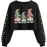 ZKDOO Women Christmas Tree Crop Sweatshirt Funny Xmas Graphic Lantern Long Sleeve Pullover Winter Holiday Family Matching Top