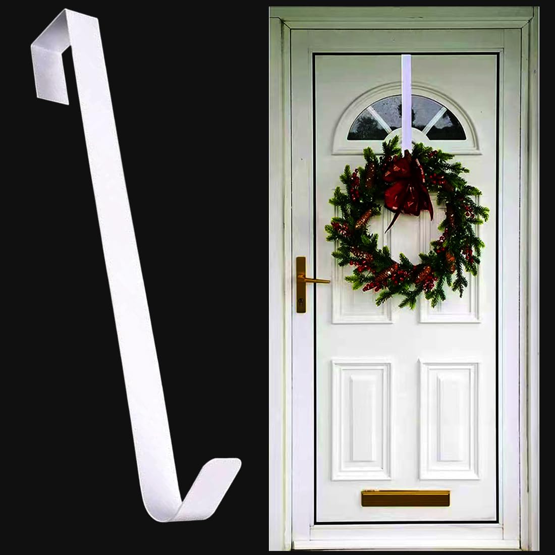 Yiduohua Christmas Wreath Hanger,Wreath Hanger for Front Door,30 cm(11.8 Inches Length) Metal Wreath Hanger, Door Wreath Hook for Christmas Home Office Wall Wedding Wreaths or Decorations (White)