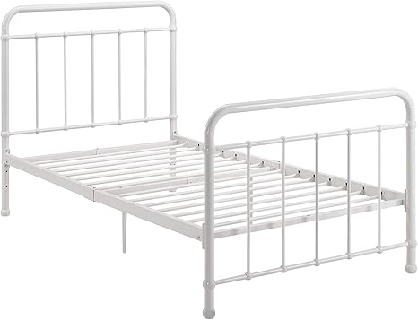Amazon Com Dhp Brooklyn Metal Iron Bed W Headboard And Footboard Adjustable Height 7 Or 11 Clearance For Storage Sturdy Slats Included No Box Spring Required Twin Size Mattress White Furniture Decor