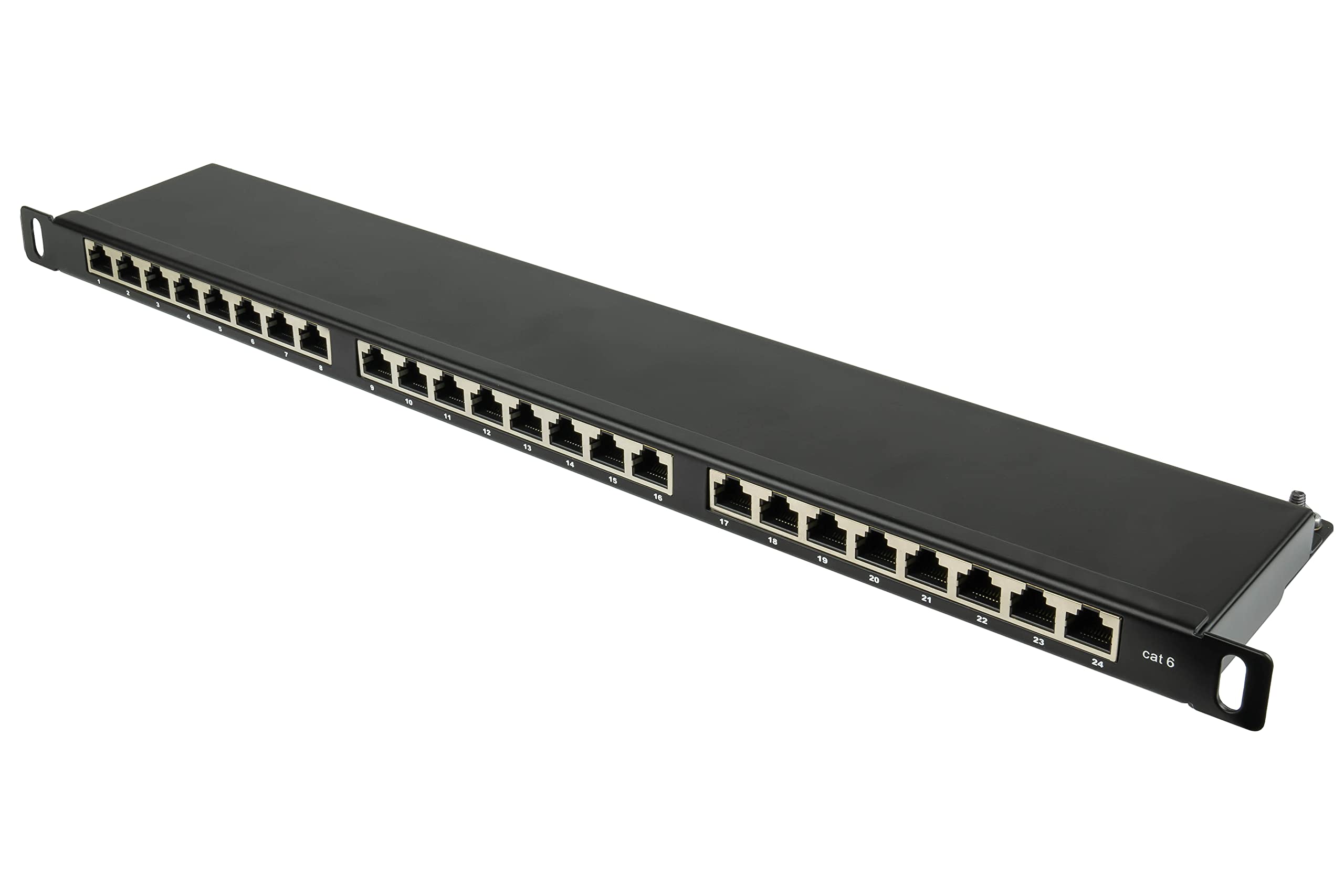 Good Connections® Patch Panel/Patch Panel - 19" - Server Mount/Rack Mount - CAT6, 500 MHz - GIGABIT Enabled - 24-Port - 0.5U - STP Shielded - Tool-free Opening - Jet Black (RAL9005)