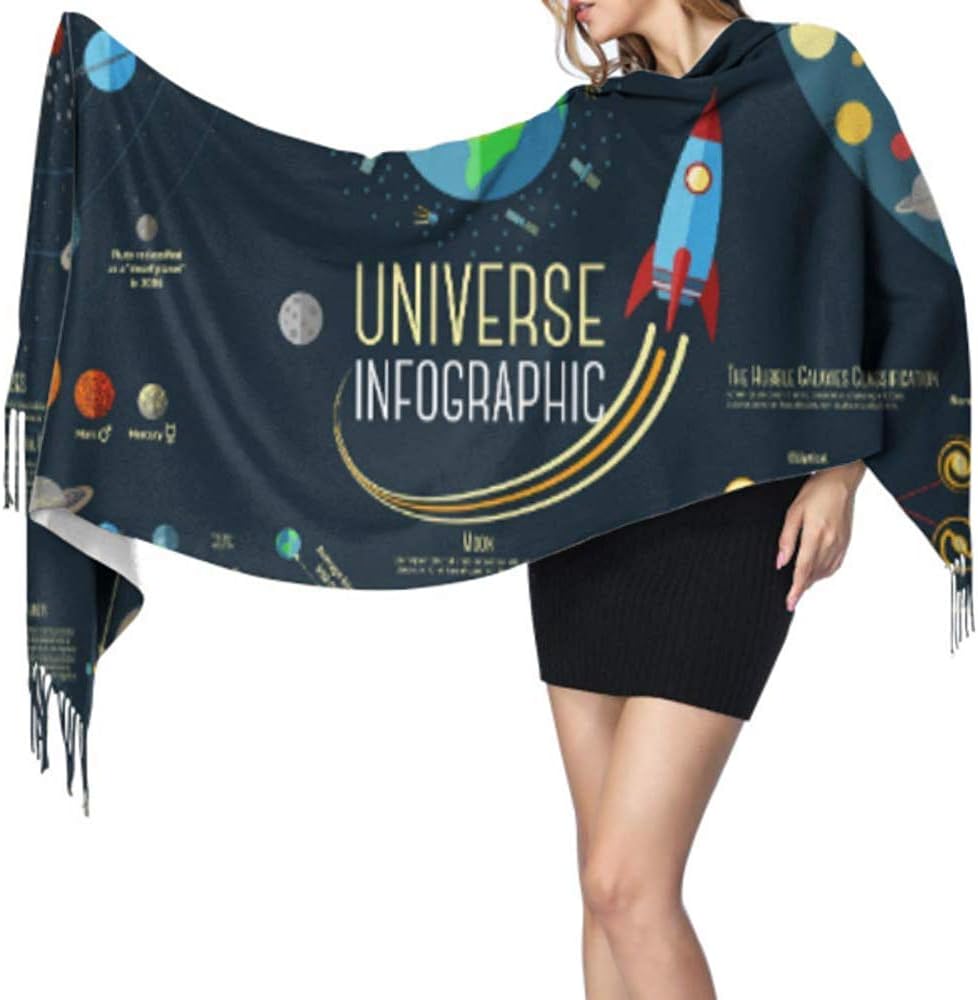 Set Universe Infographics Solar System Planets Lady Shawl Wrap Funny Scarf Women Cashmere Scarf Large Soft Pashmina