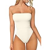 OQQ Womens Tube Bodysuits Strapless Basic Sleeveless Ruched Stretch Classic-Fit Tops Sexy Bodysuits