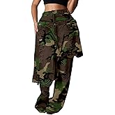 Vakkest Women's High Waisted Jeans Baggy Ripped Irregular Patchwork Denim Pants Straight Wide Leg Trousers Streetwear