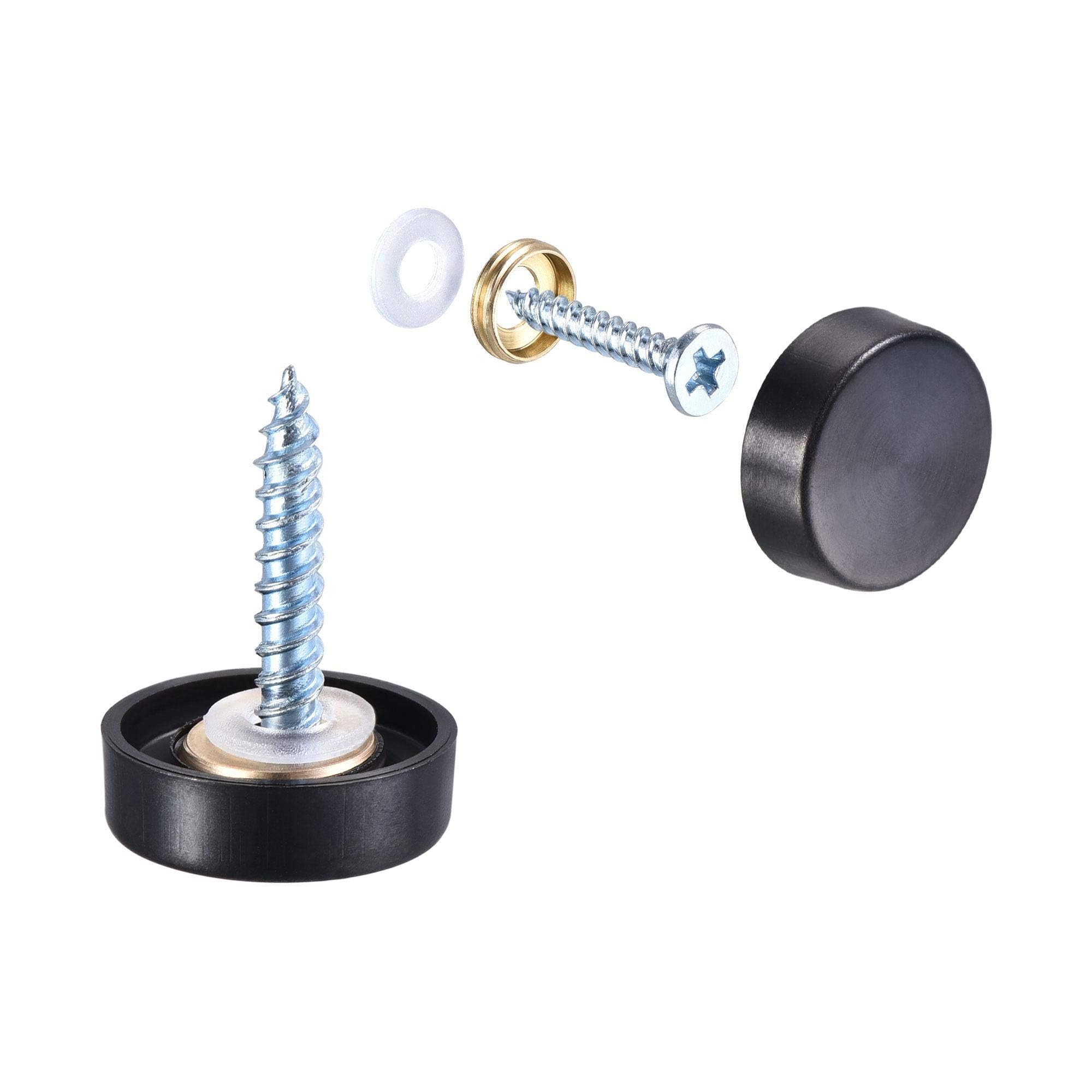 TOP-VIGOR 12Pcs Mirror Screws, 16mm Stainless Steel Mirror Screws Cap Nail with Washers, Decorative Cap Covers Brushed Mirror Nails for Mirrors, Furniture Fittings, Tables, Wardrobes, Glass, Black