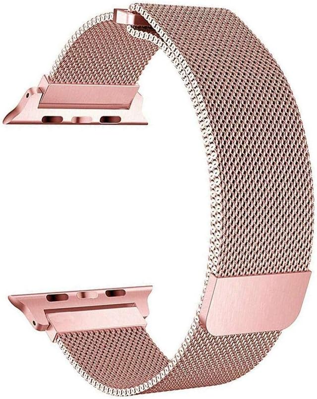 HIGAR Flexible Stainless Steel Magnetic Clasp Wristband Strap Compatible with Apple Watch Series 4, 3, 2, 1 (44mm/42mm, Rose Gold)