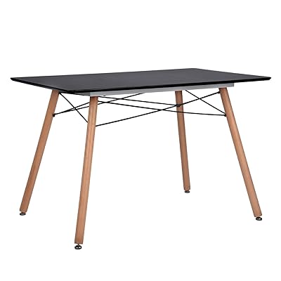 GreenForest Rectangular Dining Table with Wooden Legs, Black