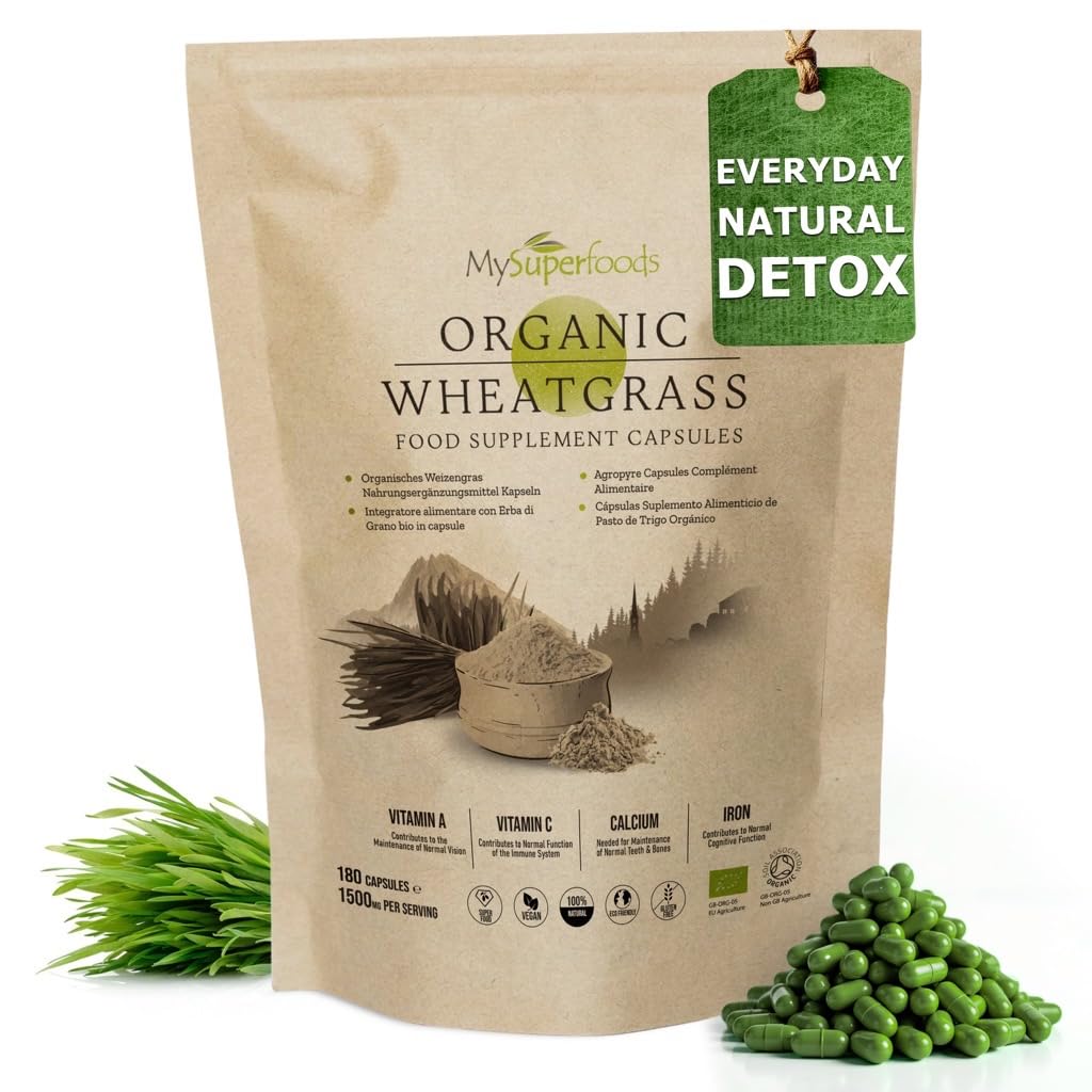 Wheatgrass Capsules | Organic | 1500mg per Serving | 180 Capsules | High Chlorophyll Content | MySuperfoods โ image 1