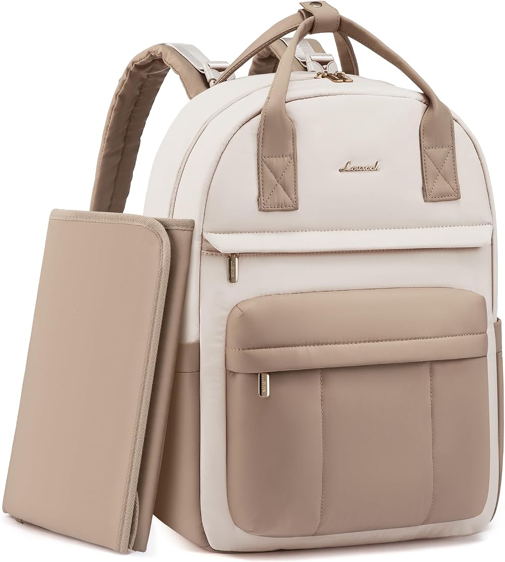 LOVEVOOK Baby Changing Bag Backpack Large Nappy Diaper Bag Beige Khaki