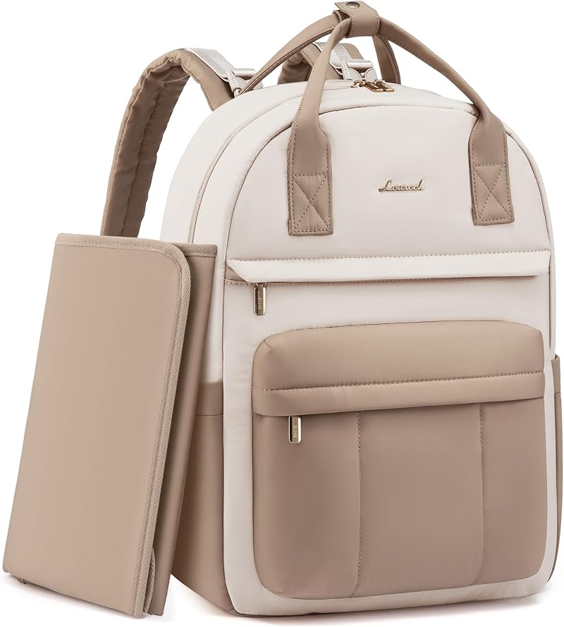 LOVEVOOK Baby Changing Bag Backpack Large Nappy Diaper Bag Beige Khaki