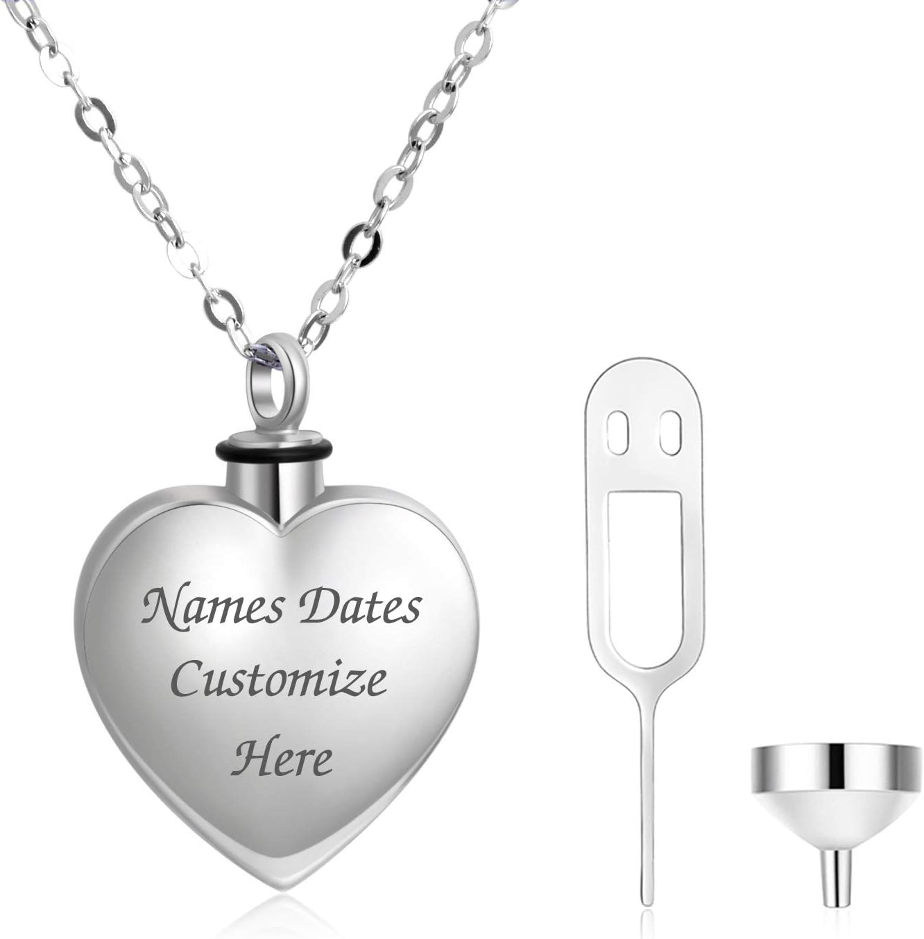 PEIMKO Cremation Keepsake Necklace for Ashes 925 Sterling Silver Love Heart Urn Necklace Personalized Gift Custom Jewelry with Any Name/Words